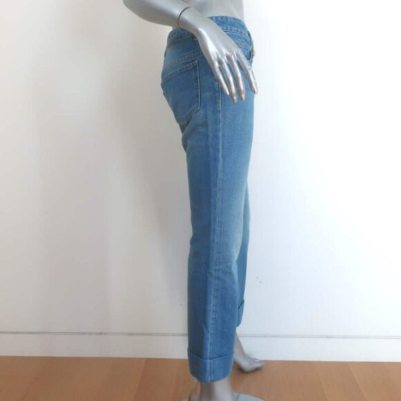 Gucci Cropped Skinny Flare Cuffed Jeans Light Blue Denim Size 40 - Picture 5 of 13